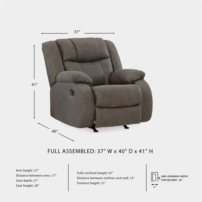 Bowery Hill Faux Leather Pull-tab Reclining Motion Gunmetal Recliner