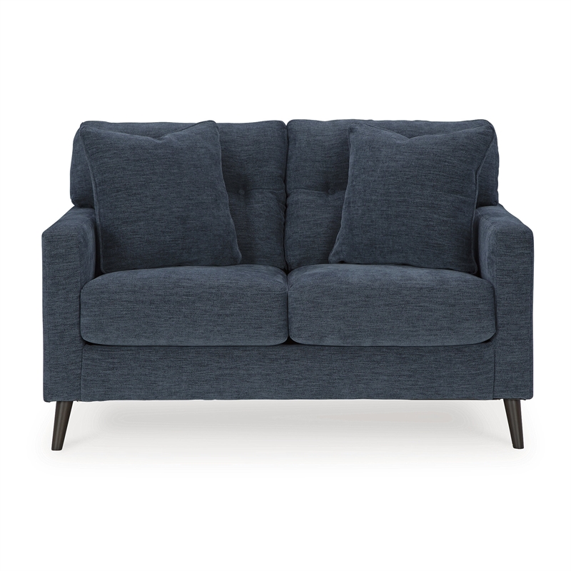 Bowery Hill Polyester Mid-Century Corner-blocked frame Navy Loveseat