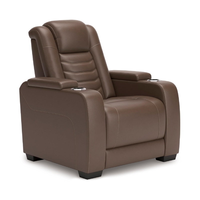 Bowery Hill Leather Contemporary Tobacco Finish Power Recliner