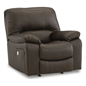 Bowery Hill Leather Contemporary Dark Brown Finish Power Recliner