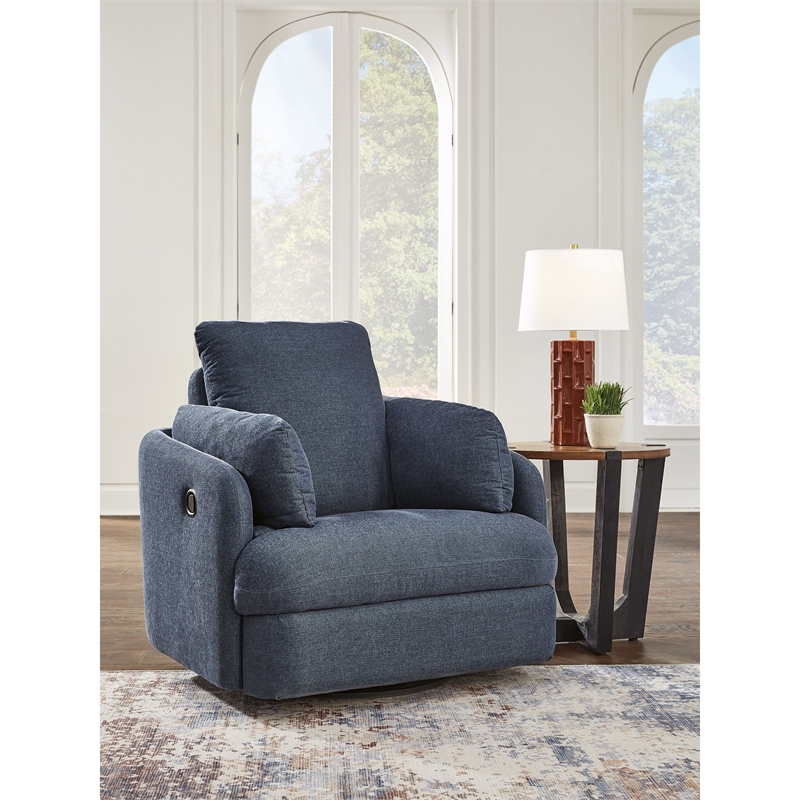 Bowery Hill Polyester Contemporary Swivel Glider Recliner in Blue