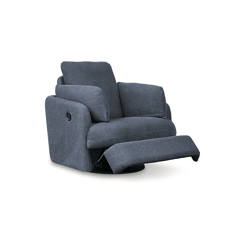 Bowery Hill Polyester Contemporary Swivel Glider Recliner in Blue
