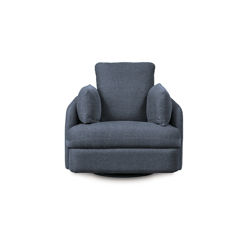 Bowery Hill Polyester Contemporary Swivel Glider Recliner in Blue