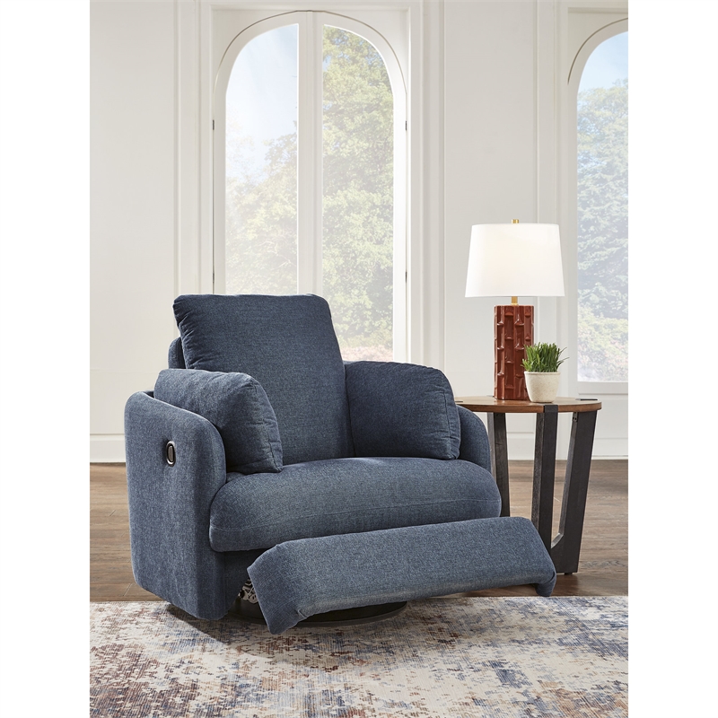 Bowery Hill Polyester Contemporary Swivel Glider Recliner in Blue