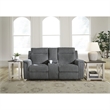 Bowery Hill Contemporary Gray Power Reclining Loveseat with Console