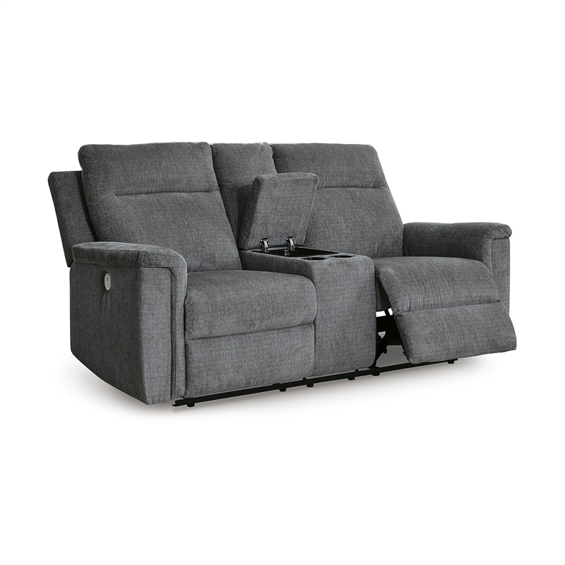 Bowery Hill Contemporary Gray Power Reclining Loveseat with Console