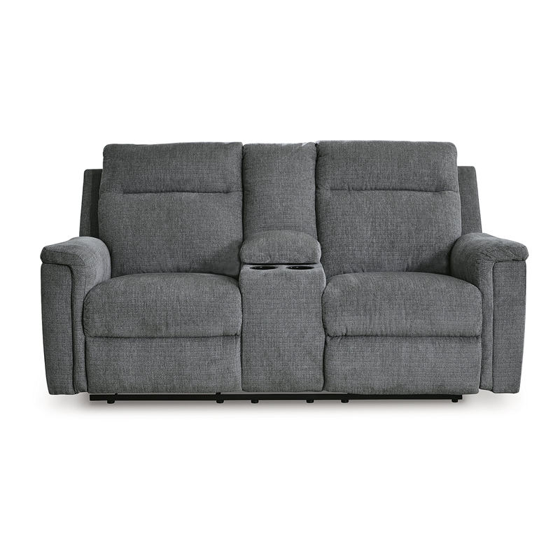 Bowery Hill Contemporary Gray Power Reclining Loveseat with Console