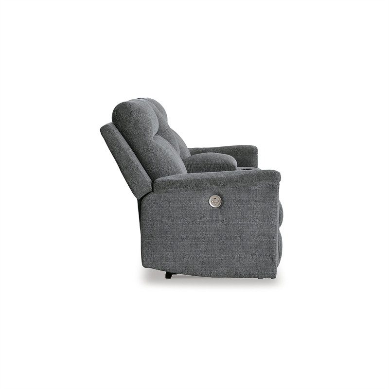 Bowery Hill Contemporary Gray Power Reclining Loveseat with Console