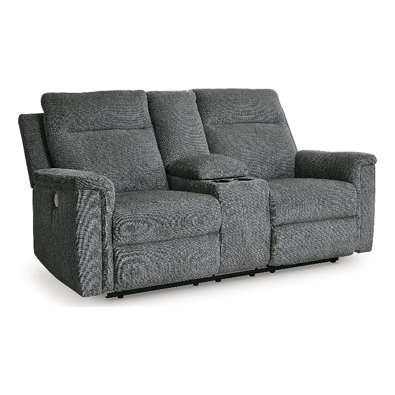 Bowery Hill Contemporary Gray Power Reclining Loveseat with Console