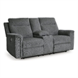 Bowery Hill Contemporary Gray Power Reclining Loveseat with Console