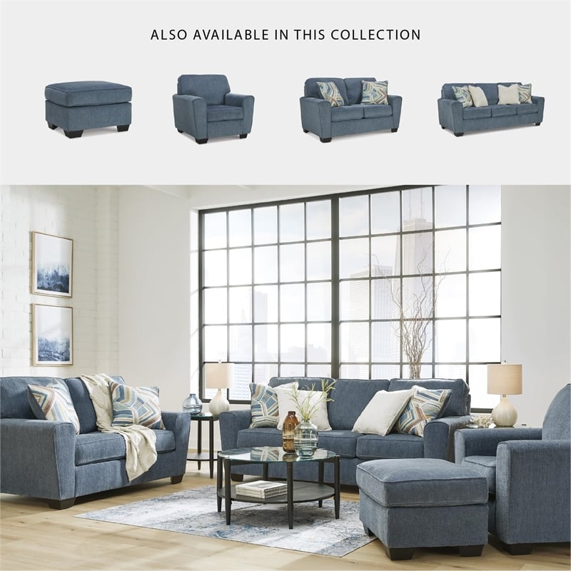 Bowery Hill Contemporary Corner-blocked frame Blue Queen Sofa Sleeper