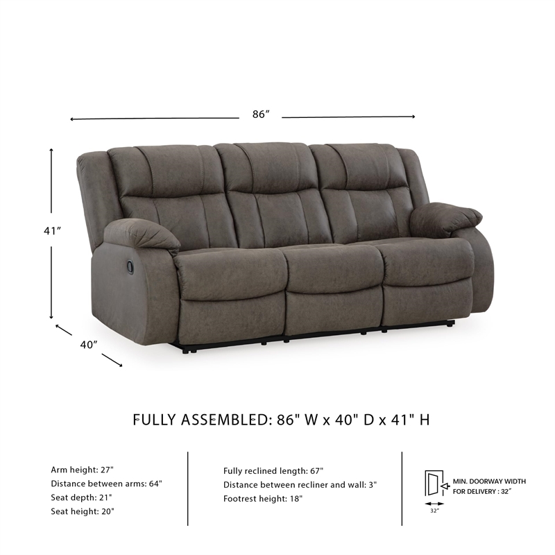 Bowery Hill Faux Leather Contemporary Gunmetal Reclining Sofa