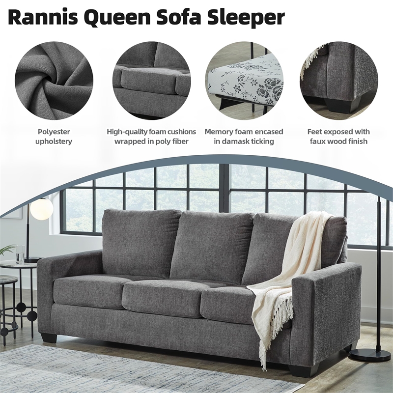 Bowery Hill Contemporary Corner-blocked frame Pewter Queen Sofa Sleeper
