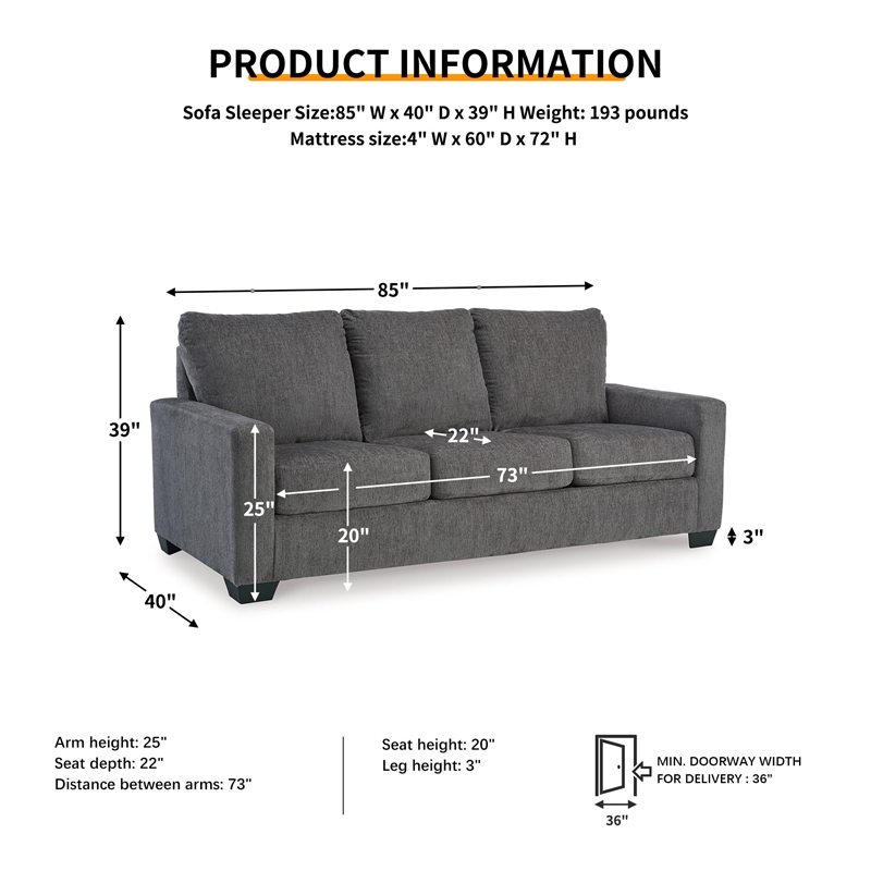 Bowery Hill Contemporary Corner-blocked frame Pewter Queen Sofa Sleeper