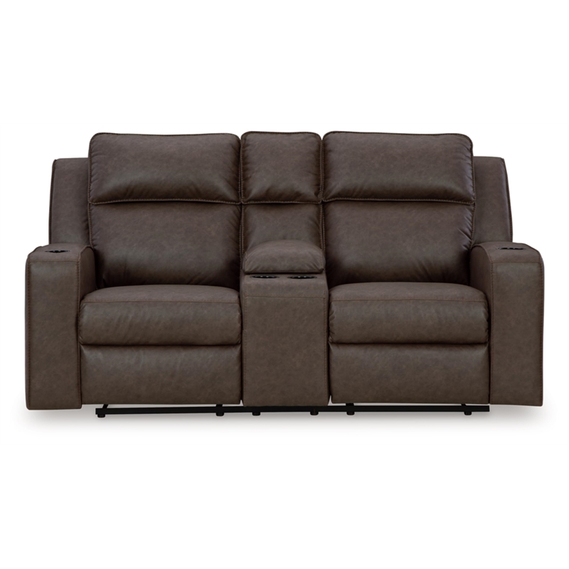 Bowery Hill Contemporary Brown Reclining Loveseat with Console