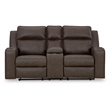Bowery Hill Contemporary Brown Reclining Loveseat with Console