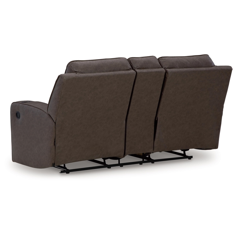 Bowery Hill Contemporary Brown Reclining Loveseat with Console