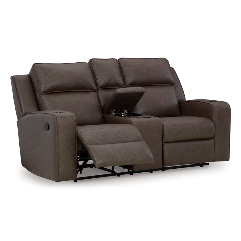 Bowery Hill Contemporary Brown Reclining Loveseat with Console
