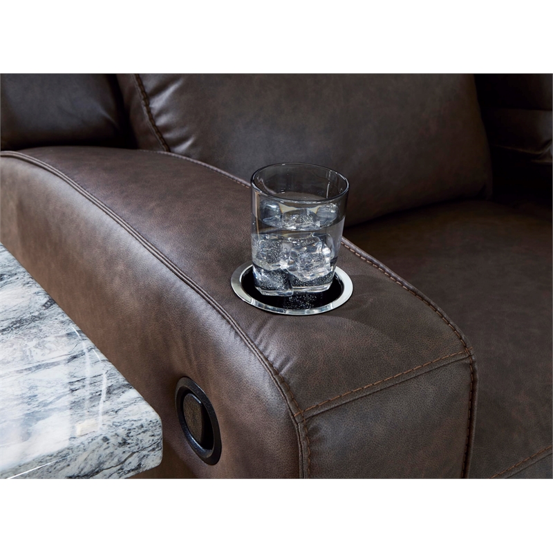 Bowery Hill Contemporary Brown Reclining Loveseat with Console