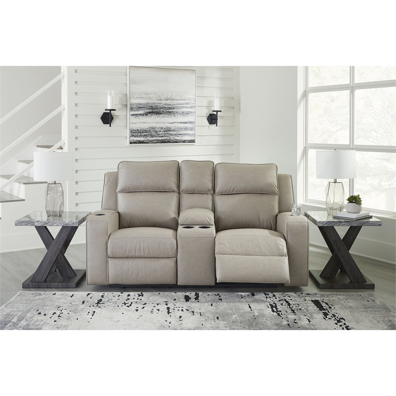 Bowery Hill Contemporary Pebble Reclining Loveseat with Console