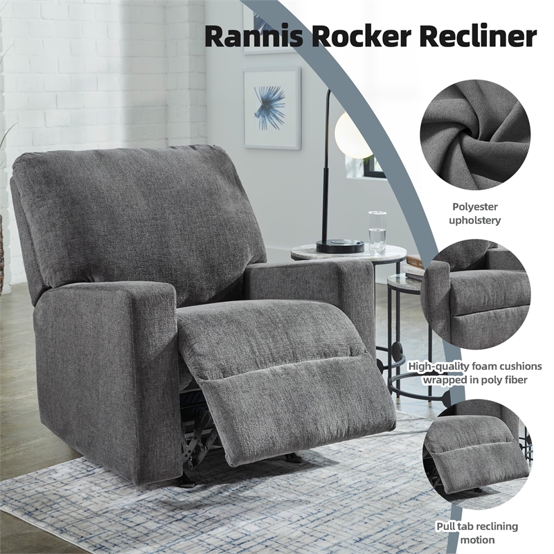 Bowery Hill Polyester Contemporary Pull-tab Reclining Motion Pewter Recliner