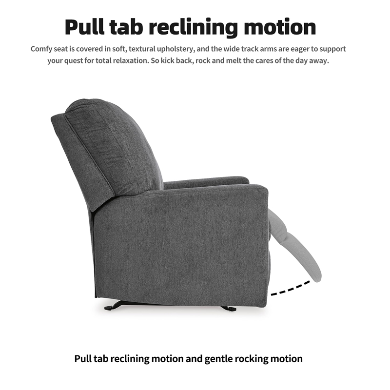 Bowery Hill Polyester Contemporary Pull-tab Reclining Motion Pewter Recliner