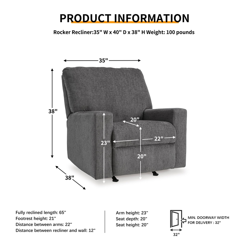 Bowery Hill Polyester Contemporary Pull-tab Reclining Motion Pewter Recliner