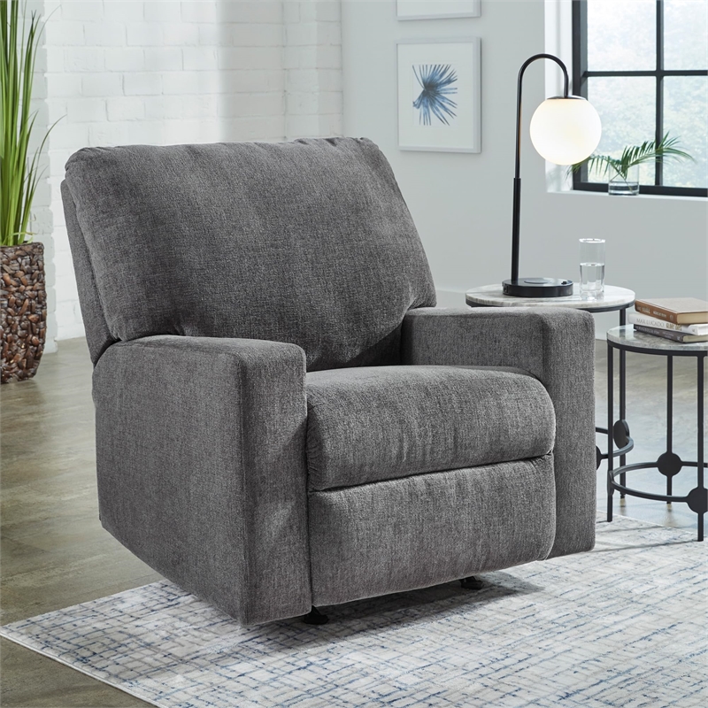 Bowery Hill Polyester Contemporary Pull-tab Reclining Motion Pewter Recliner