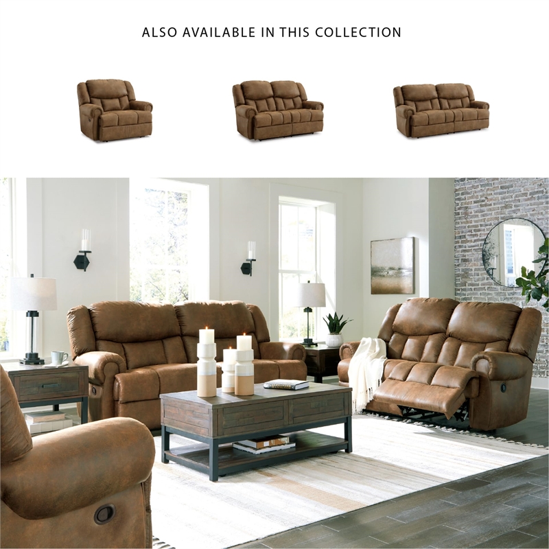 Bowery Hill Faux Leather Traditional Brown Power Reclining Sofa