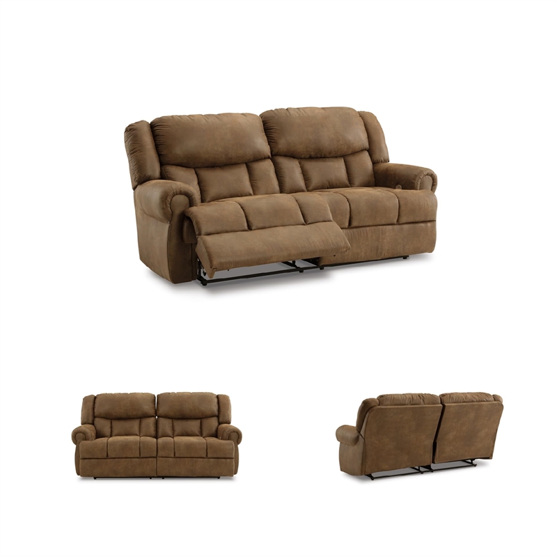 Bowery Hill Faux Leather Traditional Brown Power Reclining Sofa