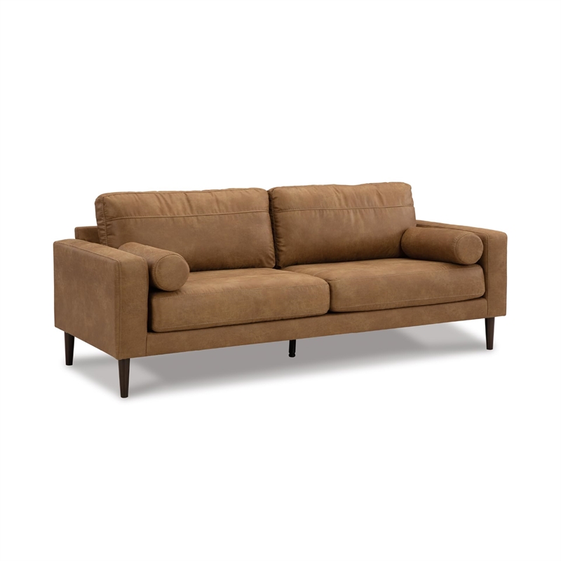 Bowery Hill Faux Leather Contemporary Corner-blocked frame Caramel Sofa