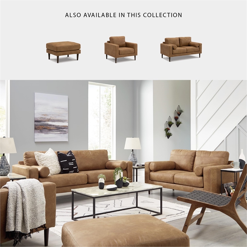 Bowery Hill Faux Leather Contemporary Corner-blocked frame Caramel Sofa