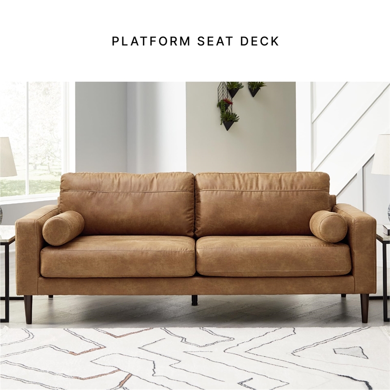 Bowery Hill Faux Leather Contemporary Corner-blocked frame Caramel Sofa
