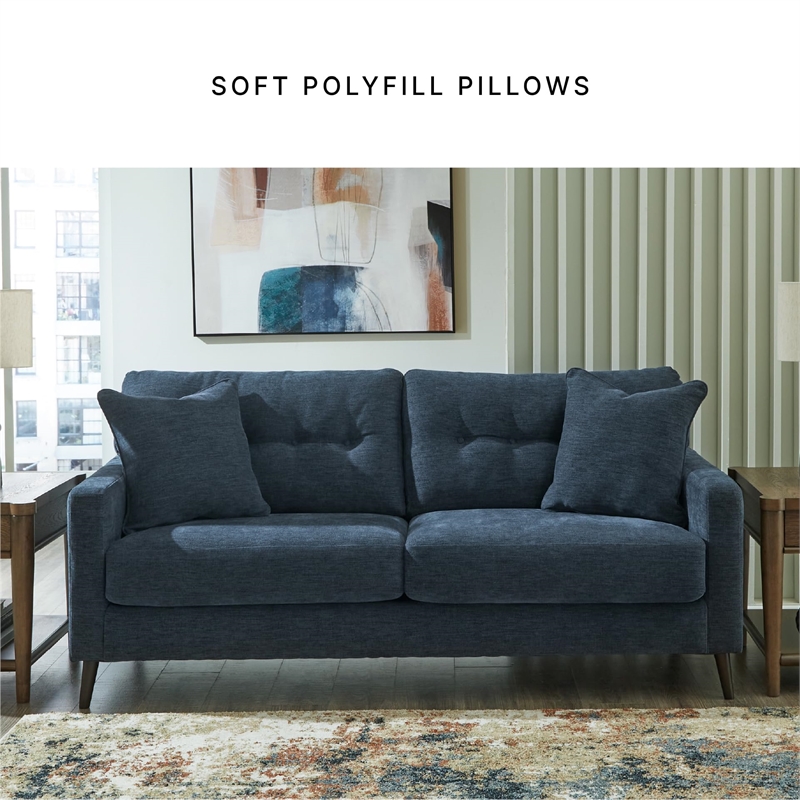 Bowery Hill Polyester Mid-Century Corner-blocked frame Navy Sofa