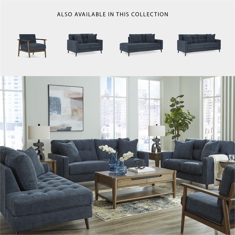 Bowery Hill Polyester Mid-Century Corner-blocked frame Navy Sofa