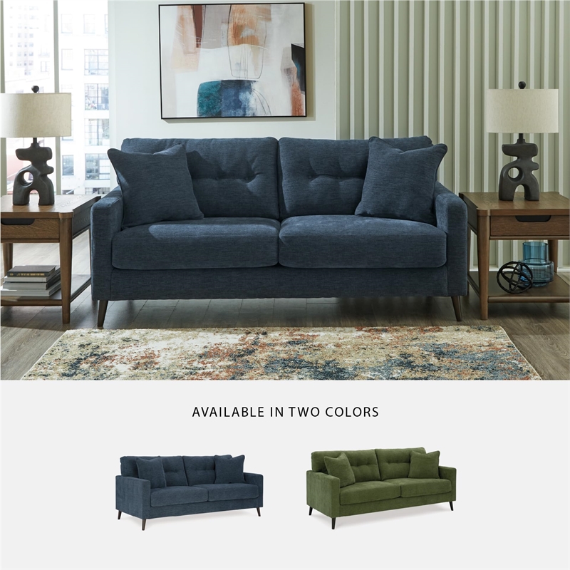 Bowery Hill Polyester Mid-Century Corner-blocked frame Navy Sofa