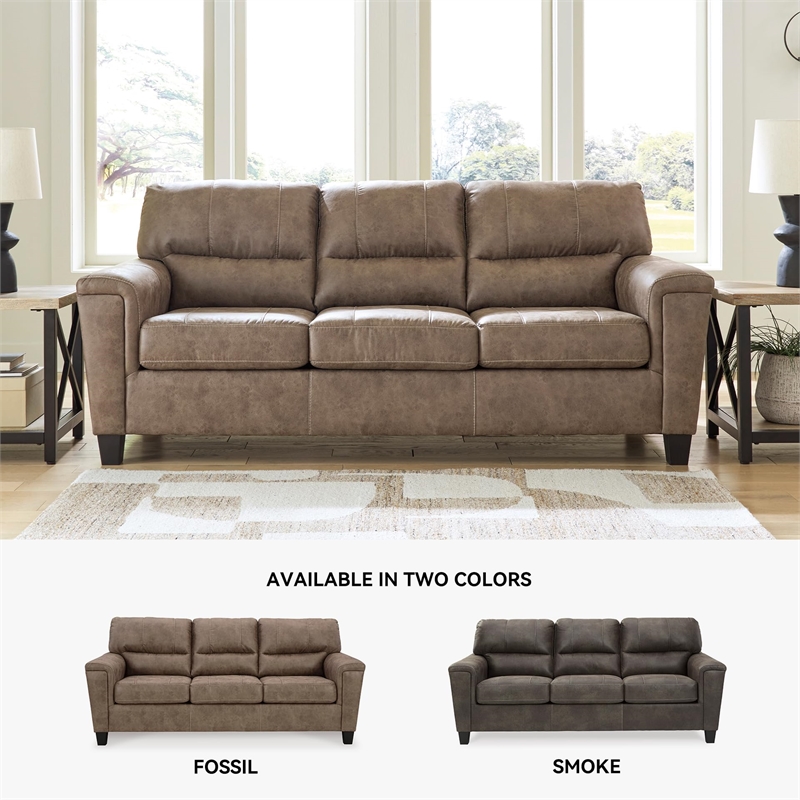 Bowery Hill Faux Leather Contemporary Corner-blocked frame Fossil Sofa
