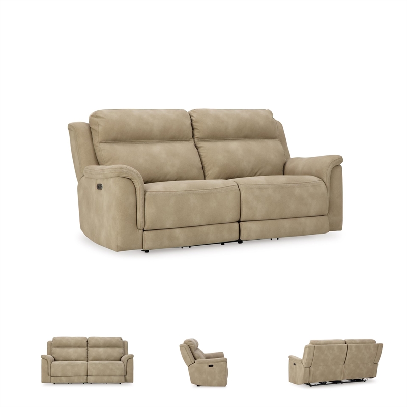 Bowery Hill Faux Leather Contemporary Sand Power Reclining Sofa