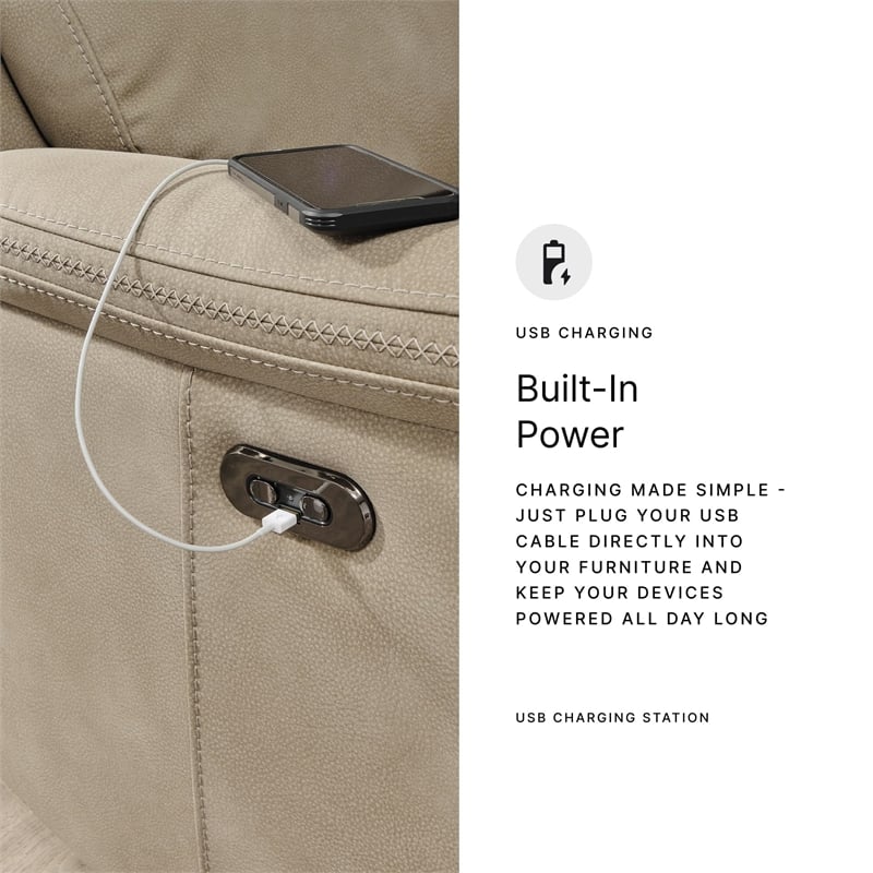 Bowery Hill Faux Leather Contemporary Sand Power Reclining Sofa
