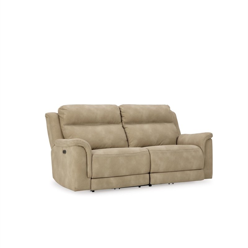 Bowery Hill Faux Leather Contemporary Sand Power Reclining Sofa
