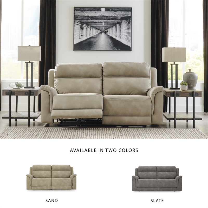 Bowery Hill Faux Leather Contemporary Sand Power Reclining Sofa