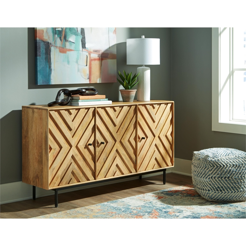 Bowery Hill Solid Wood Contemporary Brown & Black Accent Cabinet