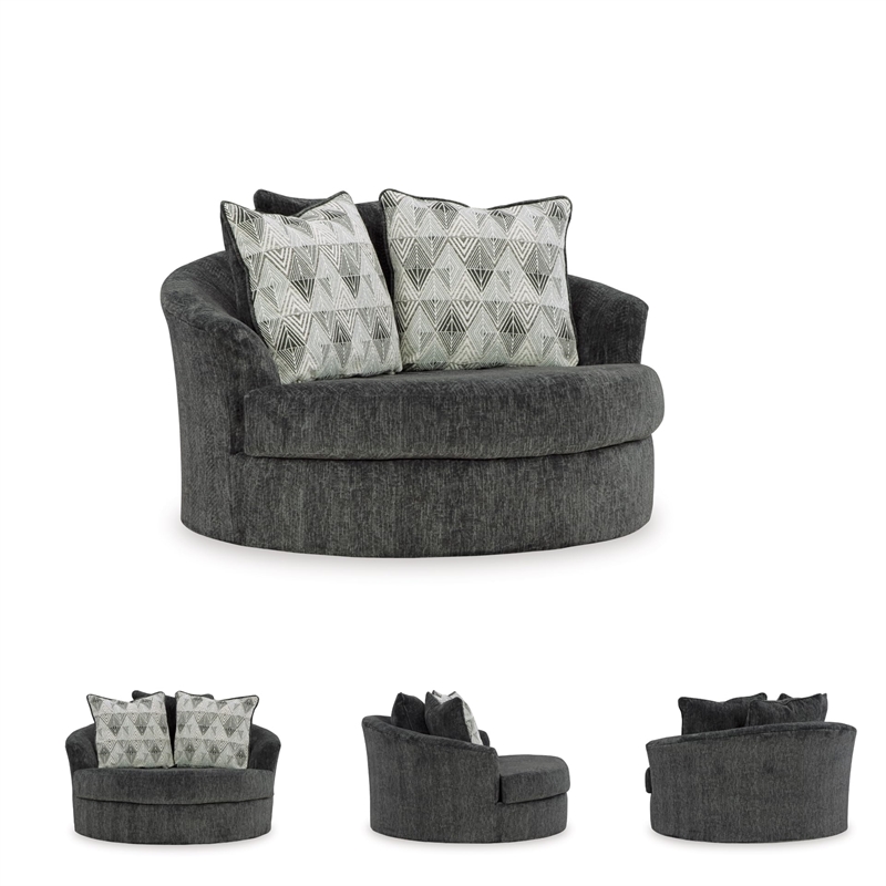 Bowery Hill Corner-blocked frame Dark Gray Oversized Swivel Accent Chair