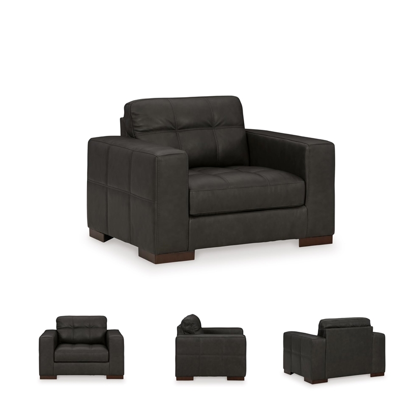 Bowery Hill Leather Modern Corner-blocked frame Oversized Chair