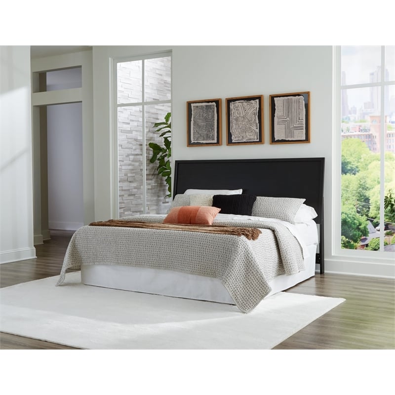 Bowery Hill Engineered Wood Contemporary Black King Panel Headboard