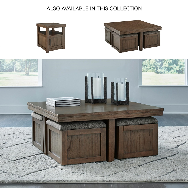 Bowery Hill Wood Contemporary Brown Coffee Table with 4 Stools