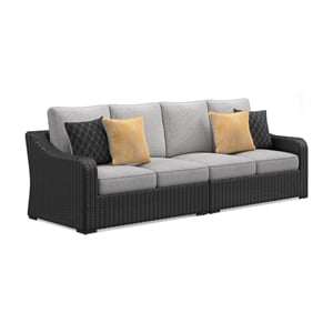 Bowery Hill Coastal Black & Gray 2-Piece Outdoor Loveseat with Cushion