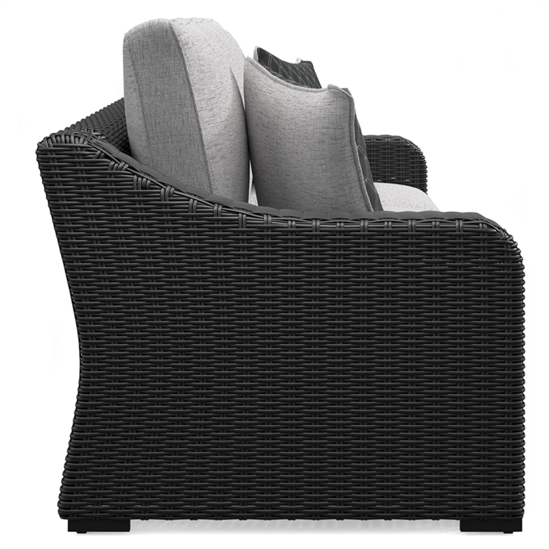 Bowery Hill Coastal Black & Light Gray Outdoor Sofa with Cushion