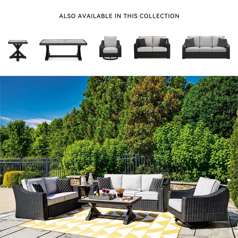 Bowery Hill Coastal Black & Light Gray Outdoor Sofa with Cushion