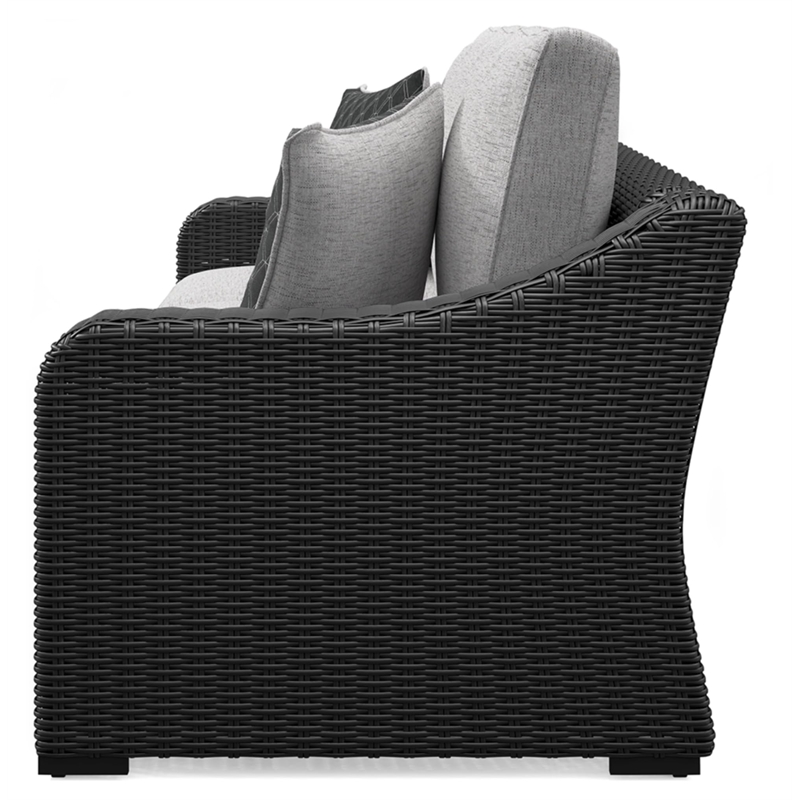 Bowery Hill Coastal Black & Light Gray Outdoor Sofa with Cushion